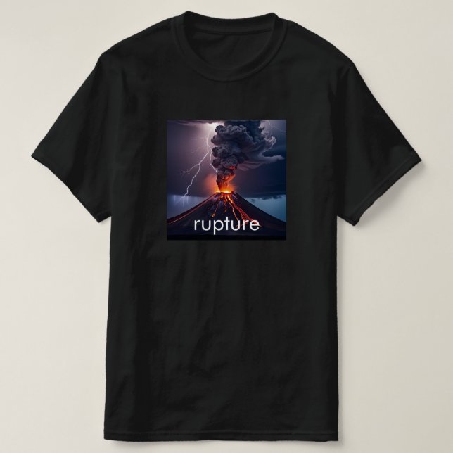 Erupting Volcano + Lightning - Personalized Black T-Shirt (Design Front)