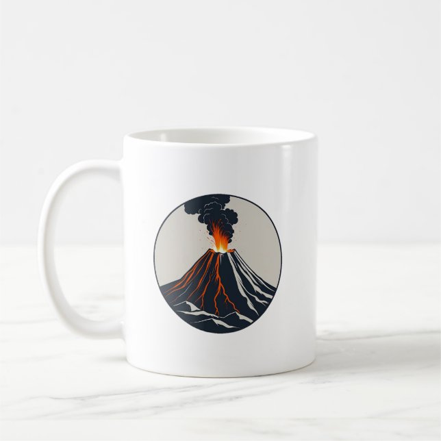Erupting Volcano Modern Art Illustration Coffee Mug (Left)