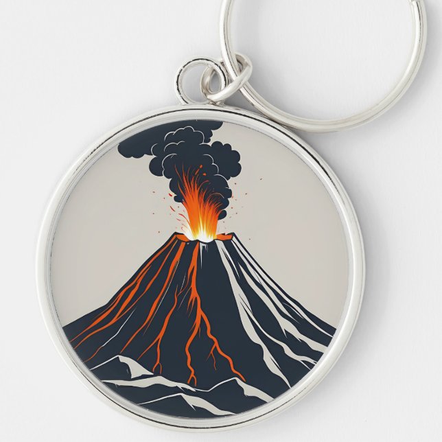Erupting Volcano Modern Art Illustration Key Ring (Front)