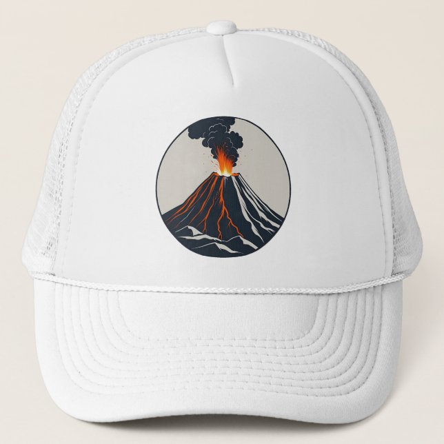 Erupting Volcano Modern Art Illustration Trucker Hat (Front)