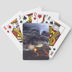 Erupting Volcano on Mountain Playing Cards