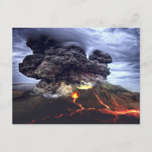 Erupting Volcano on Mountain Postcard
