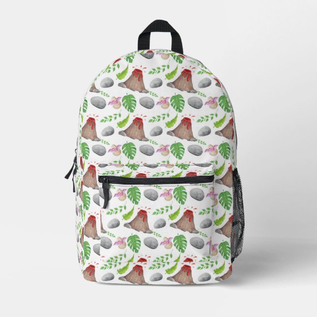 Erupting Volcanoes & Tropical Foliage Pattern Printed Backpack (Front)