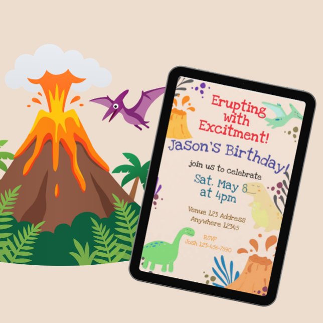Erupting with Excitement Dinosaur Volcano Birthday Invitation (Creator Uploaded)
