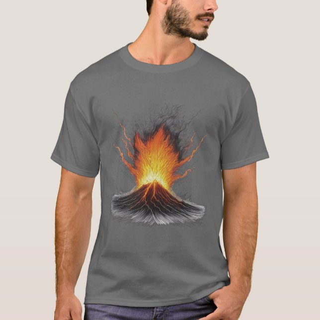 Eruption of Power: Fiery Volcano T-Shirt (Front)