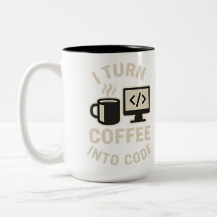 Es gracioso que convierta el café en código Two-Tone coffee mug