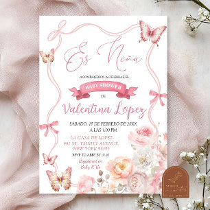 Es Nina Pink Bow Floral Blossom Girl Baby Shower  Invitation