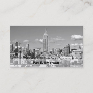ESB NYC Skyline Puffy Clouds BW Business Card