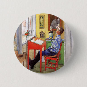 Esbjorn Doing His Homework by Carl Larsson 6 Cm Round Badge