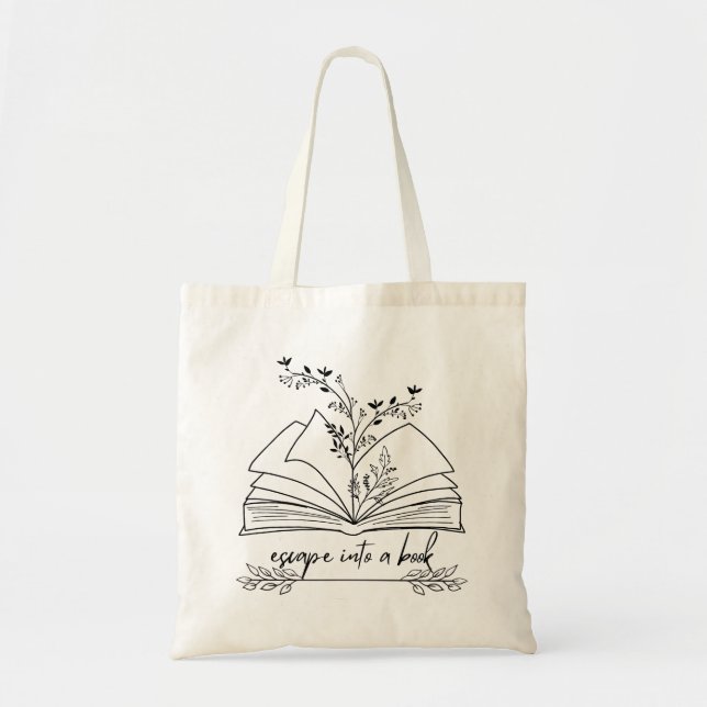 Escape Into a Book tote bag, gifts for book lovers (Front)