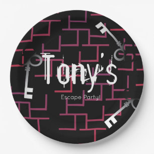 Escape Party Birthday Maze and Keys Gradient Paper Plate