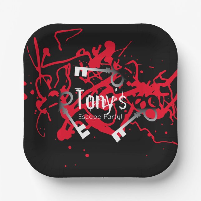 Escape Party Birthday Maze Keys Mystery Paper Plate (Front)