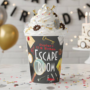 Escape room birthday paper cups