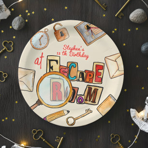 Escape room birthday paper plate