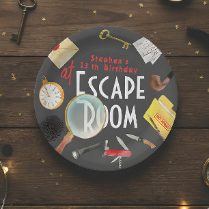 Escape room birthday paper plate