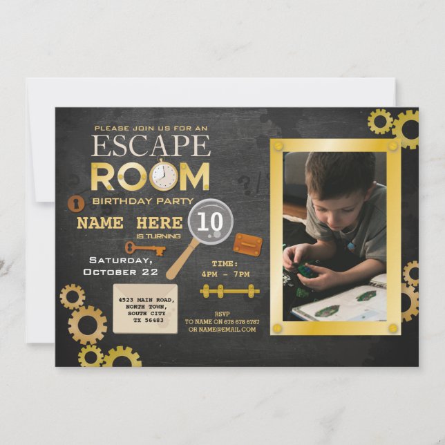 Escape Room Birthday Party Clues Invitation Photo (Front)