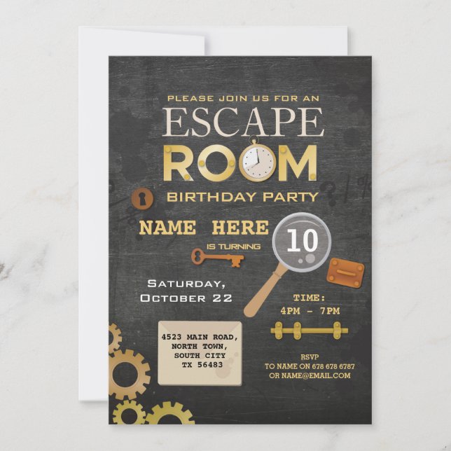 Escape Room Birthday Party Clues Invitation Spy (Front)
