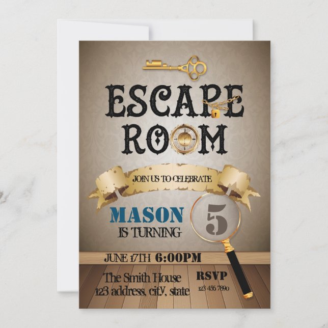 Escape room birthday party invitation (Front)