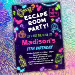 Escape Room Birthday Party Invitation for Kids<br><div class="desc">Let's beat the clock and escape the room! Customise your own escape room birthday party invitations for girls with fun rainbow colours.</div>