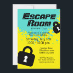 Escape Room Birthday party invitation template<br><div class="desc">Escape Room Birthday party invitation template. Cool invites with paint splatter and padlocks. Personalise with your own text. Fun activity for kids and adults.</div>