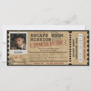 Escape Room Birthday Party Mystery Custom Photo Invitation
