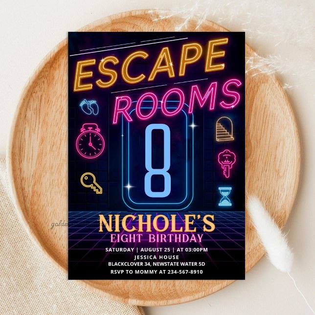 Escape Room Birthday Party - Neon Glow Theme Invitation (Escape Room Birthday Party - Neon Glow Theme Invitation)