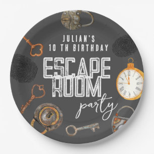 Escape room birthday party paper plate