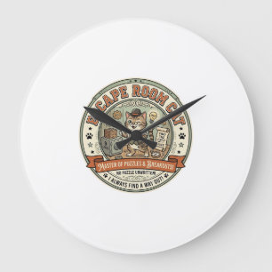 Escape Room Cat Escape Room Cat Vintage Vector Art Large Clock