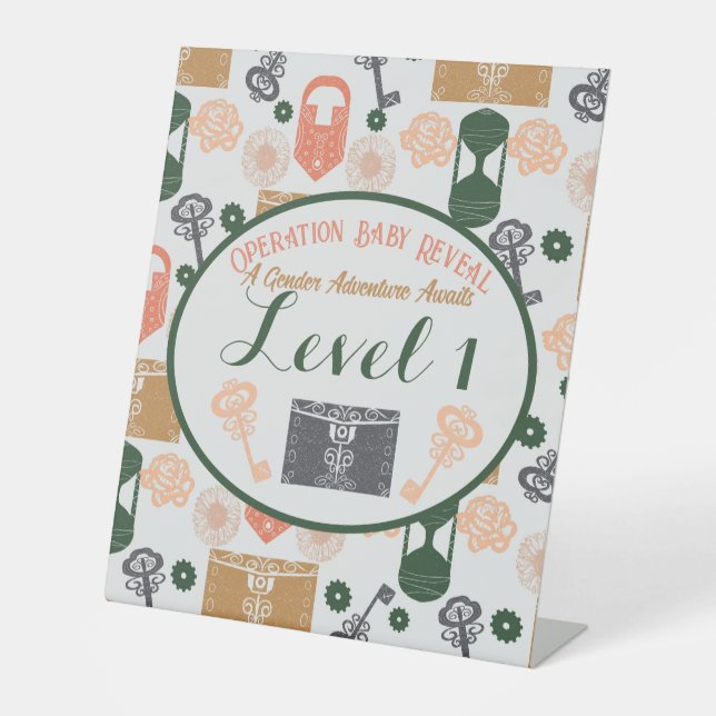 Escape Room Gender Reveal Baby Shower Game Station Pedestal Sign (Front)