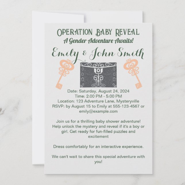 Escape Room Gender Reveal Baby Shower Grey Invitation (Front)
