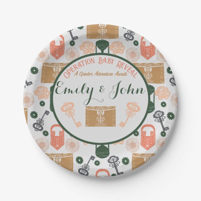 Escape Room Gender Reveal Baby Shower Paper Plate (Front)