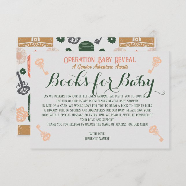 Escape Room Gender Reveal Books for Baby Enclosure Card (Front/Back)