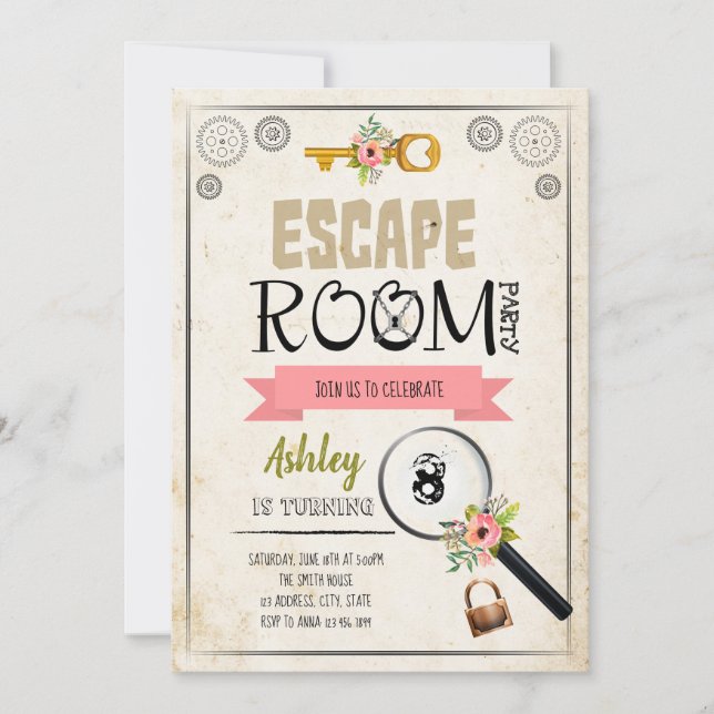 Escape room girl invitation (Front)