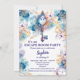 Escape Room Girl Purple and Blue Invitation