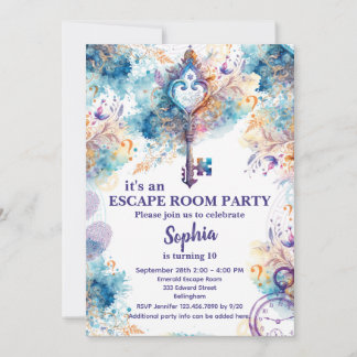Escape Room Girl Purple and Blue Invitation