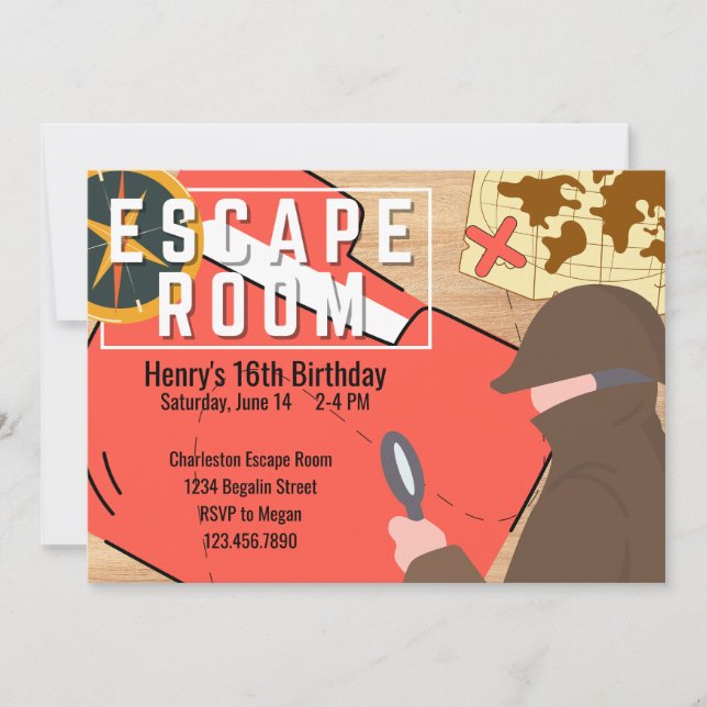 Escape Room Invitation Steampunk Mystery Birthday  (Front)