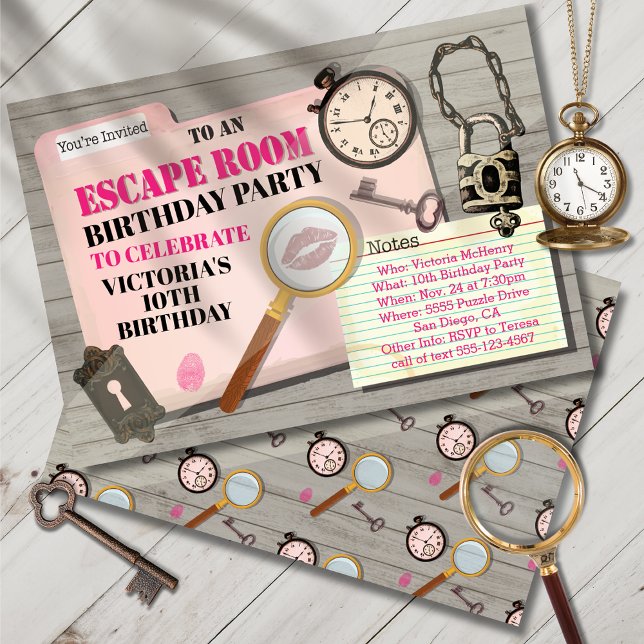 Escape Room Mystery Spy Girl Birthday Party Invitation (Creator Uploaded)