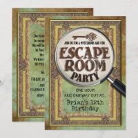 Escape Room Party Front and Back Invitation