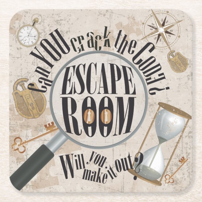 Escape Room Party Puzzle Clue  Square Paper Coaster (Front)