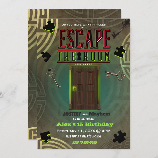 Escape the Room Murder Mystery Dinner Party Invitation (Front/Back)