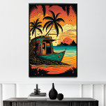 Escape to Fiji's Coral Reef Beach Cabanas Poster<br><div class="desc">Sunset Paradise is an artistic and colourful tropical island, a true escape from the daily grind. The pop art deco style of the beach cabanas, surrounded by palm trees and coconut trees, sets the scene for relaxation and adventure. The coral reef and its diverse marine life are a delight for...</div>