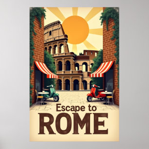 Escape to Rome : Retro Vintage Travel Poster