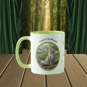 Escape to the Meadow with Norwegian Forest Cat Mug