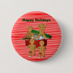 Escaping Gingerbread Men Christmas Button Pin