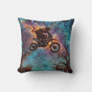 Escaping The Fire - Dirt-bike Rider Cushion