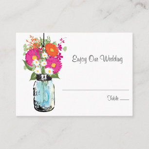 Escort Seating Card Gerber Daisies & Mason Jar