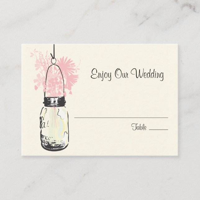Escort Seating Card Wild Flowers & Mason Jar (Front)