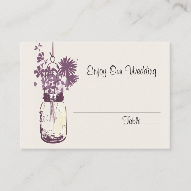 Escort Seating Card Wild Flowers & Mason Jar (Front)