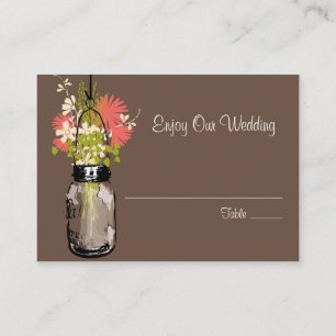 Escort Seating Card Wild Flowers & Mason Jar