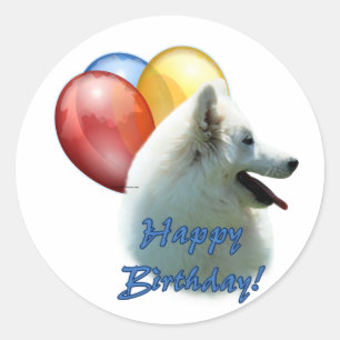 Eskie Happy Birthday Balloon Classic Round Sticker